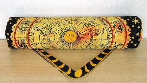 Indian Cotton Yellow and Black Sun and Zodiac Sign Printed Yoga Mat Bag