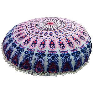 Pink Blue Mirchi Mandala Cushion Cover