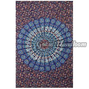 Blue Peacock Mandala Cotton Wall Hanging Tapestry