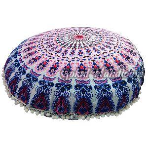 Pink Blue Mirchi Mandala Cushion Cover