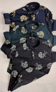 Blue, Green & Black Floral Print Shirt