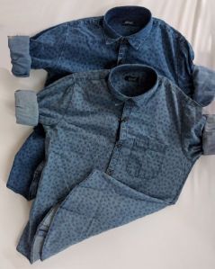 Denim Shirt with leaf Print