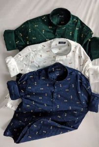 Mens Printed Chinese Collar Shirt