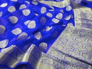 Banarasi Kora Georgette Weave Silver zari Saree