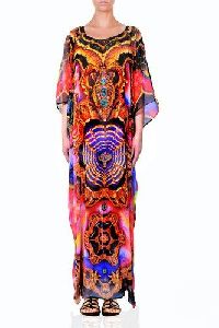 Digital Print Silk Long Kaftan