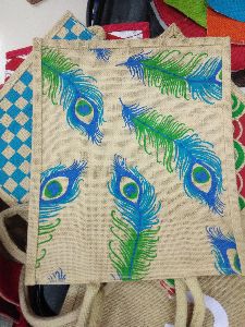 Peacock print jute bags