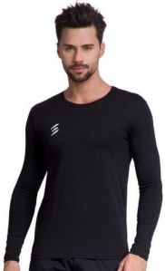 Mens Black Cotton Spandex Full Sleeve T-Shirt