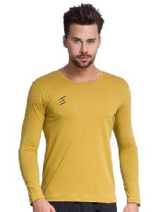 Mens Yellow Cotton Spandex Full Sleeve T-Shirt