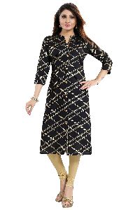 golden buttons black rayon cotton Shirt Style Tunic