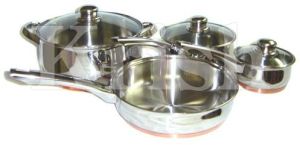 Copper Bottom Belly Cookware Set with Steel handle & Glass Lid- 7/8/12 Pcs Set