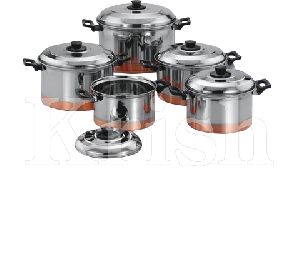 Copper Bottom Dutch Oven Set With Bakelite Handle - 5 Pcs