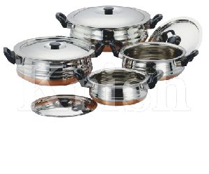 Copper Bottom Urli Dish Set Bakelite Handle - 5 Pcs