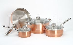 Full copper Body Belly Cookware Set With Steel Handle - 7 /8/12 set