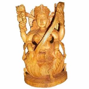 Wooden Decorative Saraswati Statue