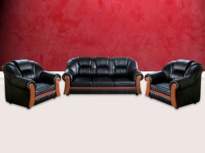 Wood Leather Sofa Set