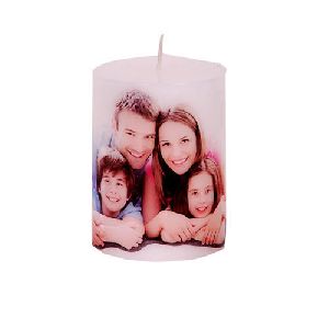 White Printed Pillar Candle