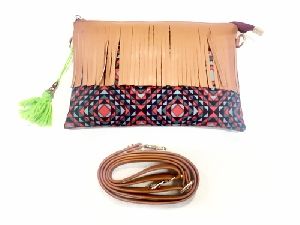 Handled Brown Ikat Sling Bag