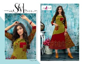 silk printed long kurti