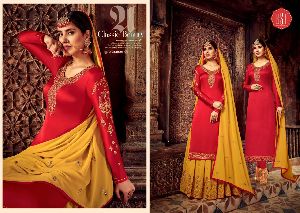 RSF PRESENT MANDORA SATIN GEORGETTE SILK LONG SUIT WITH GHAGHRA STYLE COLLECTION