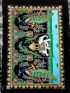 Embroidered Peacock And Elephant Wall Hanging