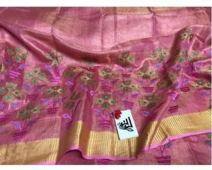 Designer Embroidered Linen Saree