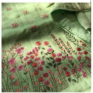 Floral Embroidered Linen Saree