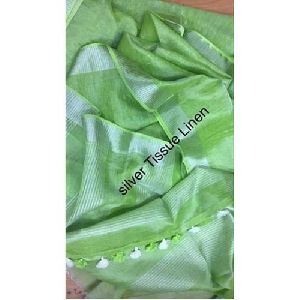 Green Tissue Linen Saree