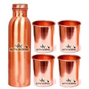 Copper Bottle with 4 Plain Tumbler