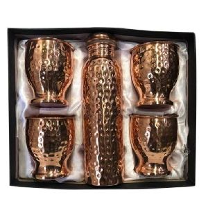Hammered Copper Bottle with 4 Glass Set