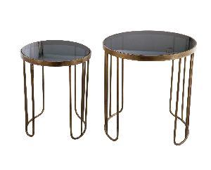 Iron Metal Nesting Coffee Table With Brass Antique