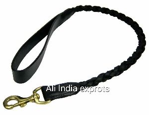 Black Plaited Leather Dog Lead