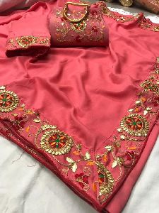 Designer Embroidered Silk Saree With Purse