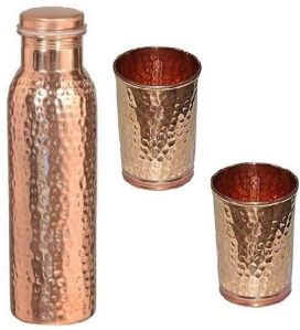 Hammered Copper Bottle With Glass Set