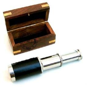 Chrome Spyglass Telescope with Wooden Box