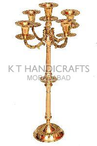 Brass Large Mughal Candle Stand with 5 Holder