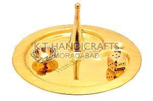 Pure Brass OM Design Pooja Thali Set