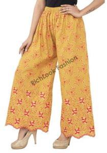 Cotton Embroidery Palazzo Pants for Ladies