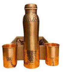 Copper Grace Matt Hammered Bottle & Glass Set