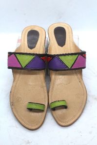 Ladies Patch Green Box Heel Kolhapuri Chappal