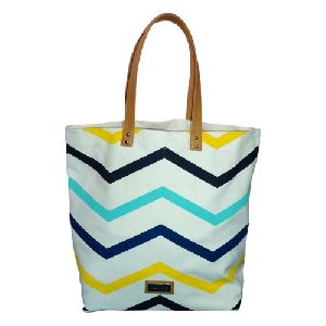 canvas shopping bag with leather handle
