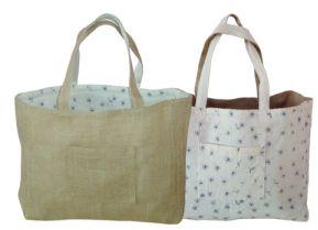 Reversible Jute Cotton Grocery Tote Bag