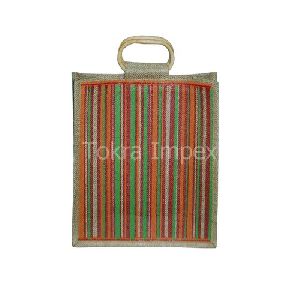 Stripe Print Cane Handle PP Laminated Jute Bag