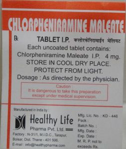 Chlorpheniramine Maleate Tablets USP 4 mg