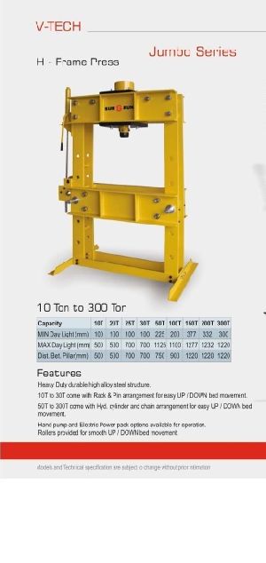 VTECH HYDRAULICS Make Hydraulic H Frame Press