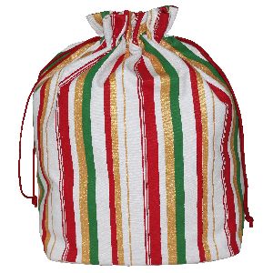 Canvas Fabric Pouch With Striped Print