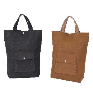 front flap pocket cotton web handle top press button tote bag