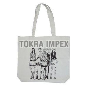 Cotton Logo Print Tote Bag with Long Self Handle