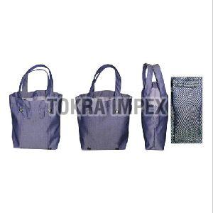 Denim Tote Bag With Self Handle