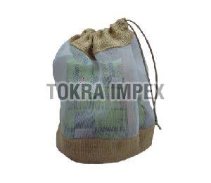 Jute Drawstring Bag With Plastic Net Window