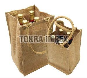 Jute Four Bottle Wine Bag with Inside  Separator